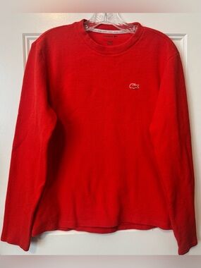 Lacoste Red Waffle Knit Thermal Sleep Shirt Lounge Top Size Medium